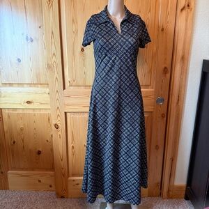 Vintage Y2K 90s Express Tricot Dress Womens Black Purple Plaid  Midi XS Preppy